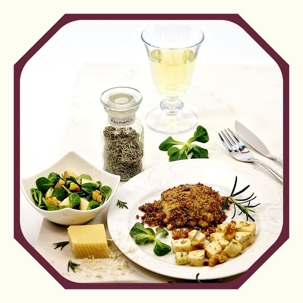 HR.8 ~ Sellerie-Wallnuss-Würfel auf Rosmarin-Zitronen-Kabeljau